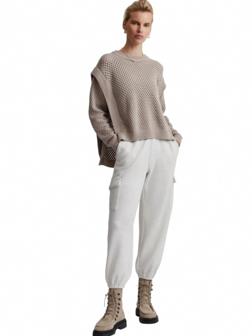 Varley Clarice Cargo Jogger Pant DoubleSoft Ivory Marl Large